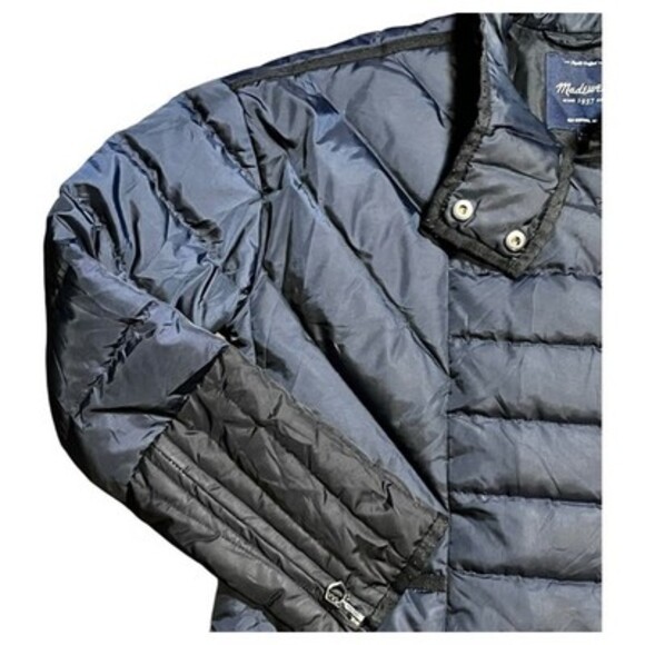 Madewell Womens XS Quilted Down Puffer Coat-Dark Navy & Black Asymmetrical Zip - Picture 7 of 15